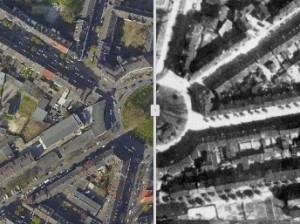 Stadtplanausschnitt Luftbildvergleich