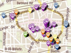 Stadtplanausschnitt Dortmunder Innenstadt mit Markern